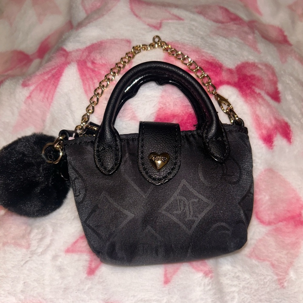 Juicy Couture Black Quilted Logo Mini Tote with Gold Chain